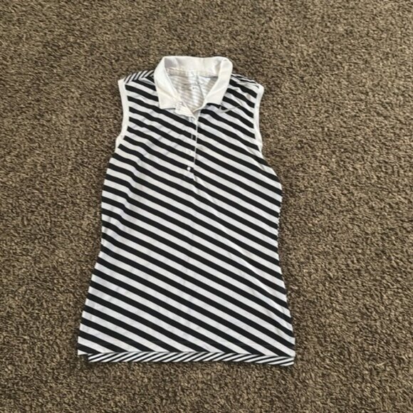 Nike Golf Small Black White Striped Sleeveless Golf Shirt - Picture 2 of 7